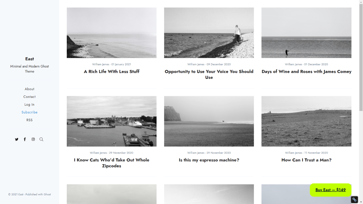 East is a minimalist theme blog for Ghost.