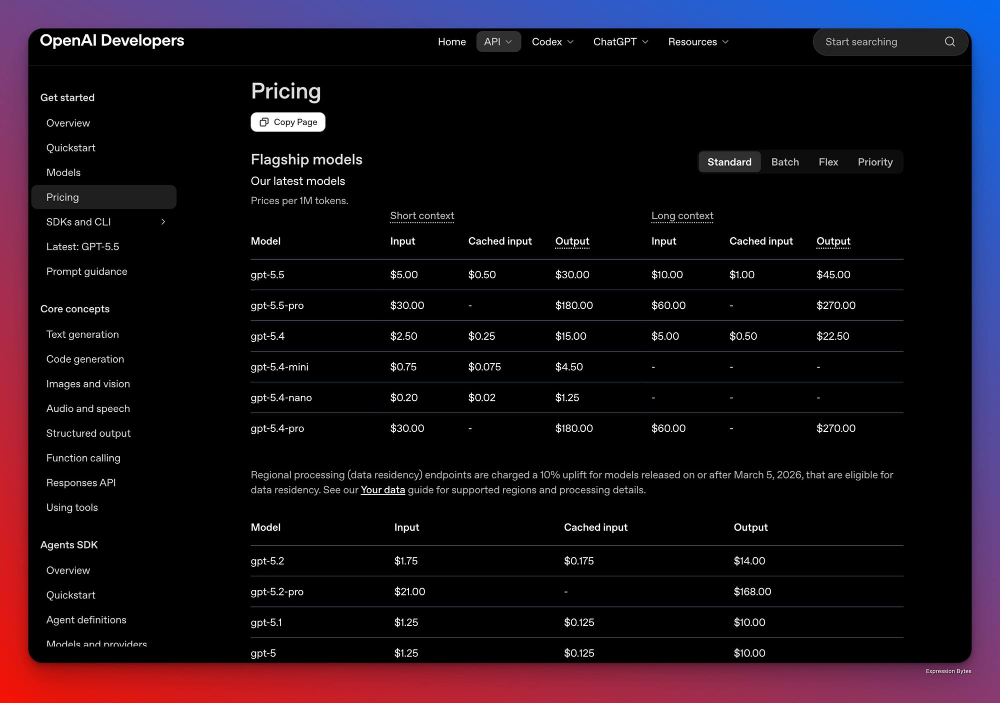 Screenshot from the OpenAI API pricing page.